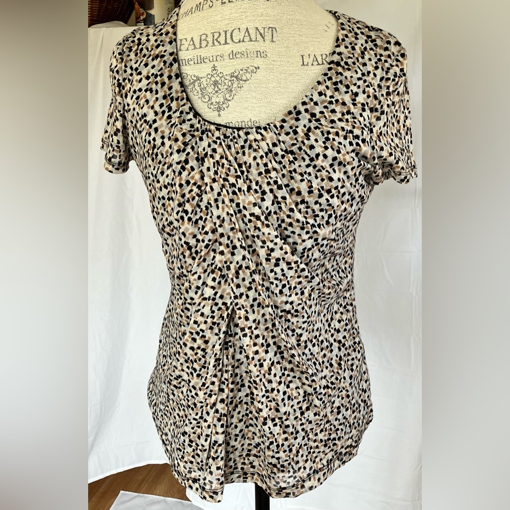 212 Collection Womens Scoop Neck Blouse in Taupe/Black/Grey Geo Pattern Sz M